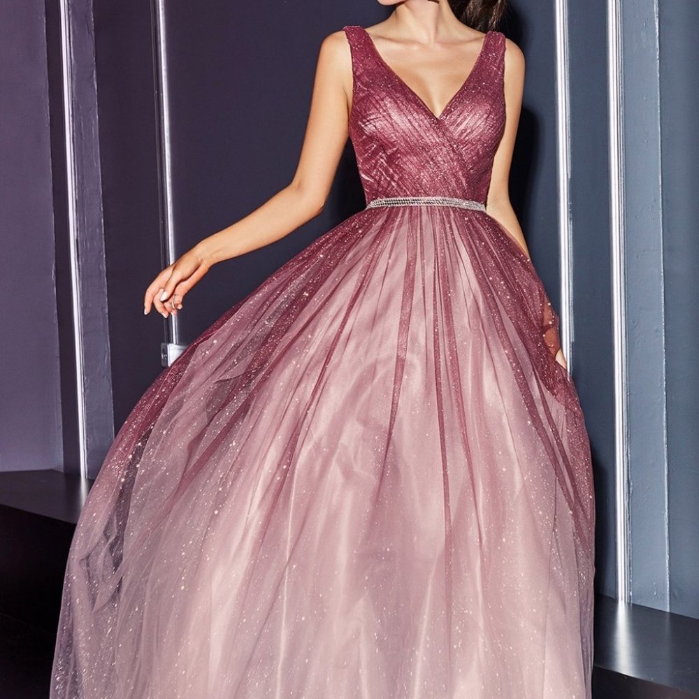 Ombre Sleeveless V-Neck Long Prom Dress CDCB053